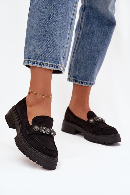 sieviešu mokasīni ar mirdzošiem spīdumiem owe Melns Lavisse