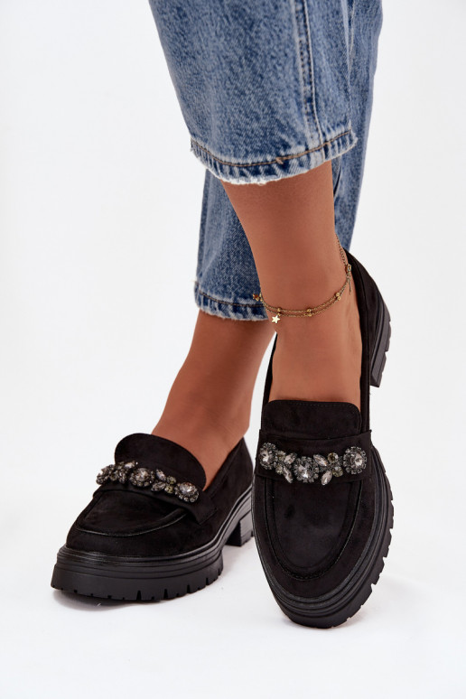 sieviešu mokasīni ar mirdzošiem spīdumiem owe Melns Lavisse