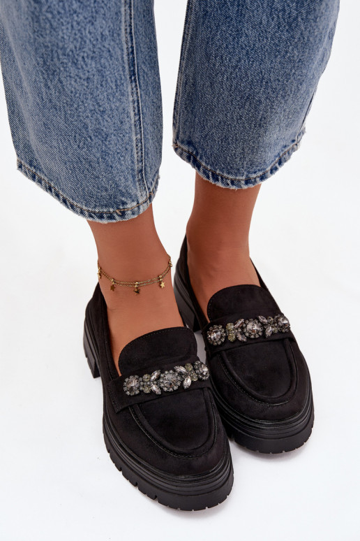 sieviešu mokasīni ar mirdzošiem spīdumiem owe Melns Lavisse