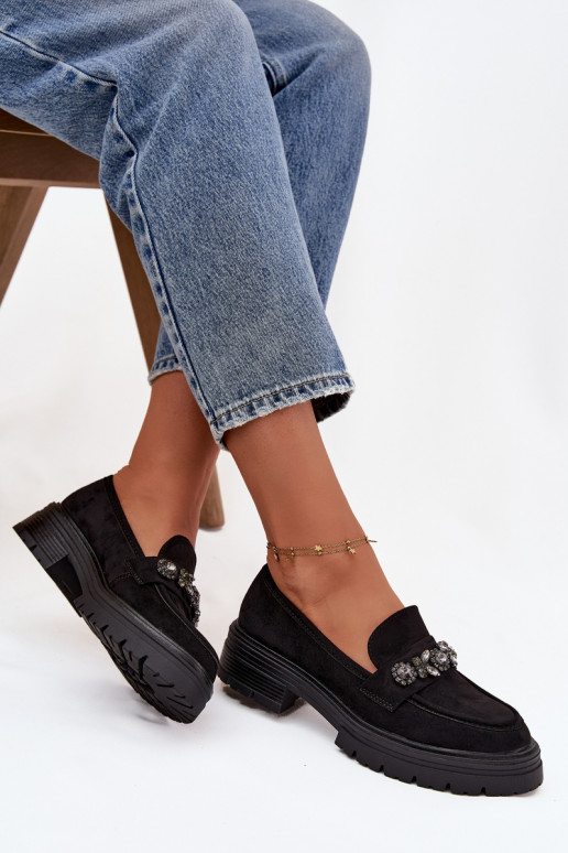 sieviešu mokasīni ar mirdzošiem spīdumiem owe Melns Lavisse