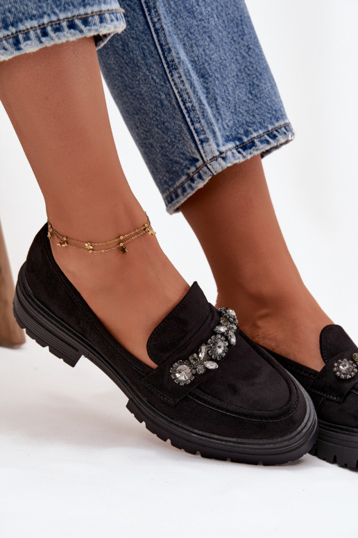 sieviešu mokasīni ar mirdzošiem spīdumiem owe Melns Lavisse