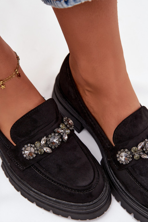 sieviešu mokasīni ar mirdzošiem spīdumiem owe Melns Lavisse