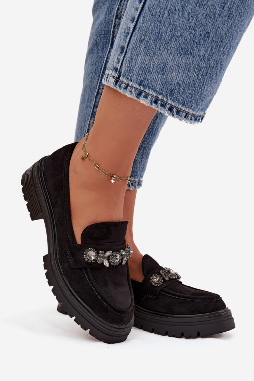 sieviešu mokasīni ar mirdzošiem spīdumiem owe Melns Lavisse