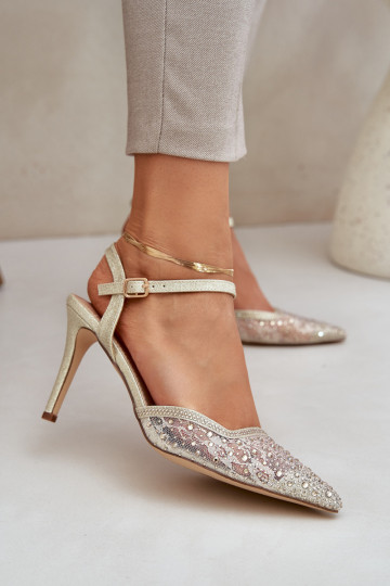 Dekorētas augstpapēžu kurpes Apavi ar spicu purngalu Zelta krāsas Nanadra