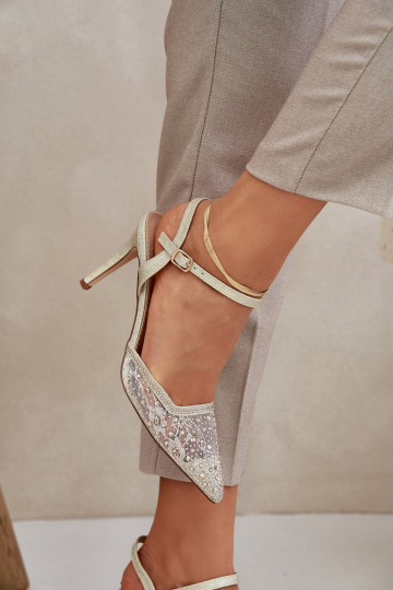 Dekorētas augstpapēžu kurpes Apavi ar spicu purngalu Zelta krāsas Nanadra 2