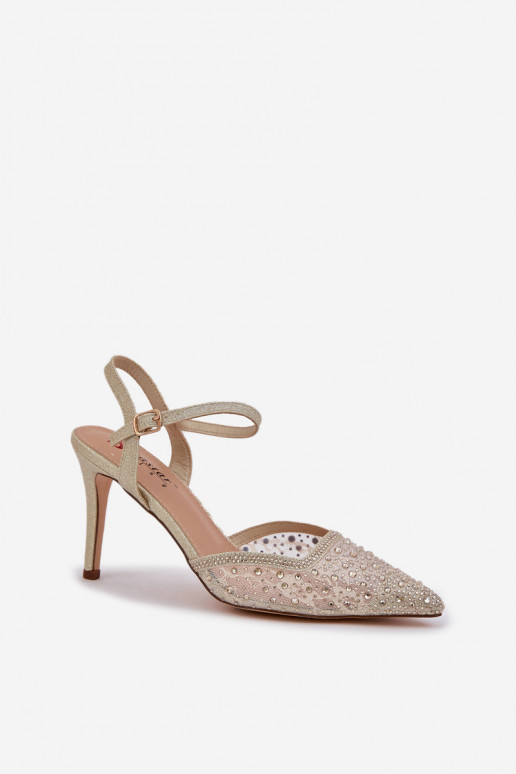 Dekorētas augstpapēžu kurpes Apavi ar spicu purngalu Zelta krāsas Nanadra