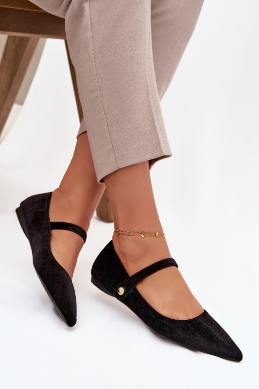 Aksamitne Balerīnas ar siksniņām I Zelta krāsasm Detalem Melns Gisanne