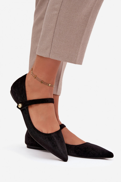 Aksamitne Balerīnas ar siksniņām I Zelta krāsasm Detalem Melns Gisanne