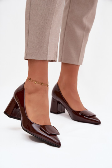 Laque Kurpes ar papēdi ar ornamentiem Czekoladowe Isoline 2