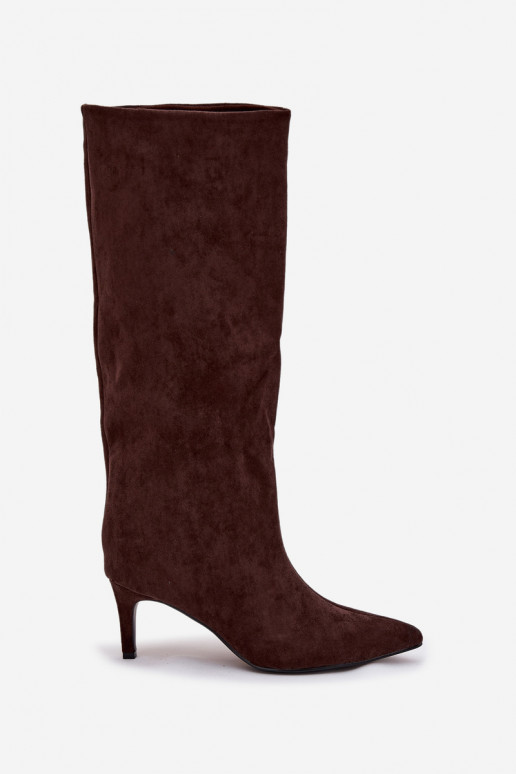 sieviešu garie zābaki  siltināti ar papēdi Czekoladowe Olivienne