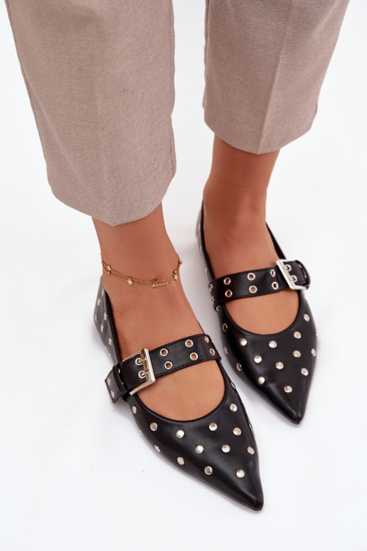 Balerīnas ar kniedēm I ar sprādzēm Eko   Melns Arlenne