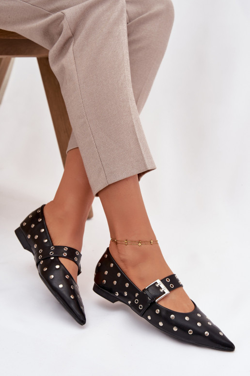 Balerīnas ar kniedēm I ar sprādzēm Eko   Melns Arlenne