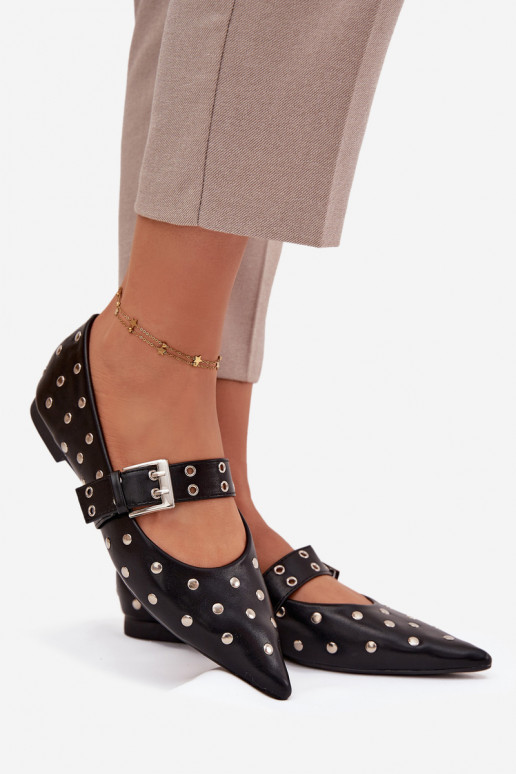 Balerīnas ar kniedēm I ar sprādzēm Eko   Melns Arlenne