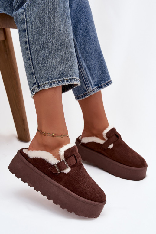 sniega apavi  ar kažokādu I ar sprādzēm ar platformu Czekoladowe Jessina