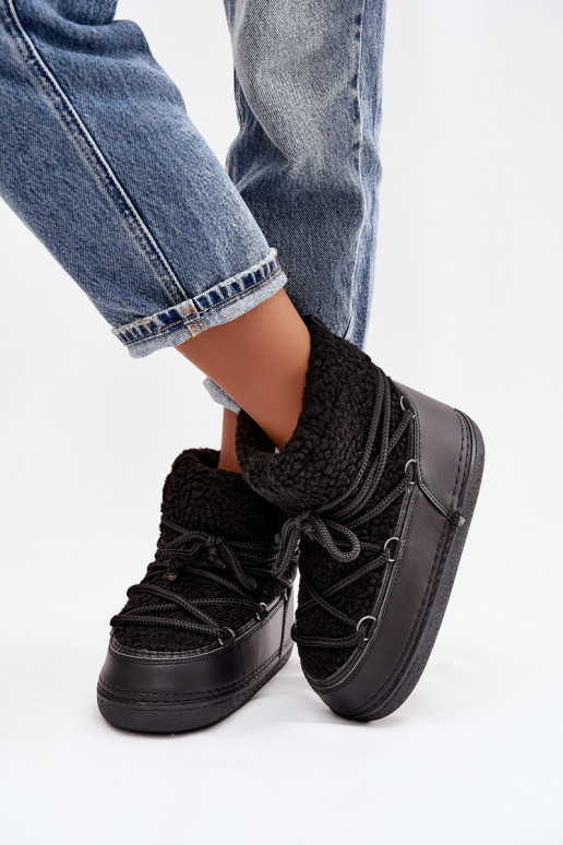 sniega apavi  ar kažokādu Typu Baranek šņorējami Melns Belira