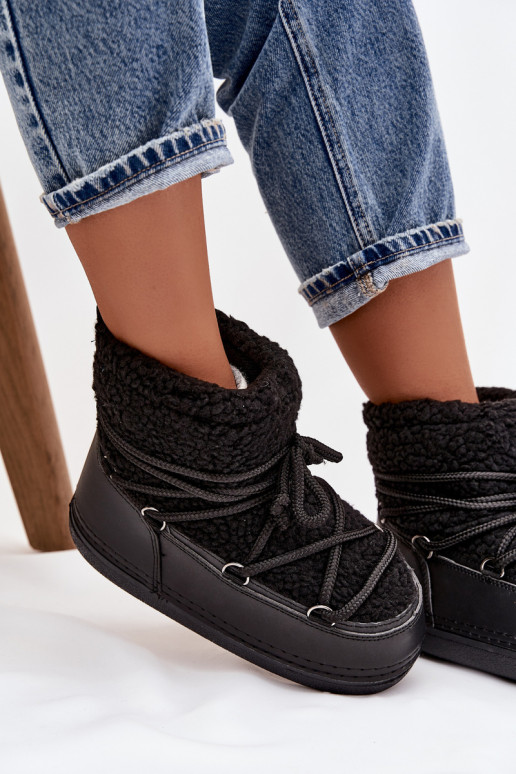 sniega apavi  ar kažokādu Typu Baranek šņorējami Melns Belira