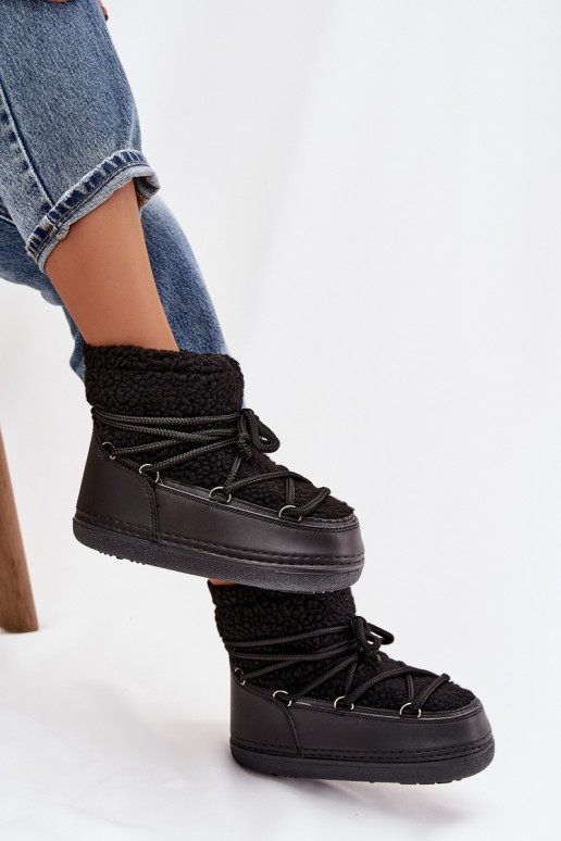 sniega apavi  ar kažokādu Typu Baranek šņorējami Melns Belira