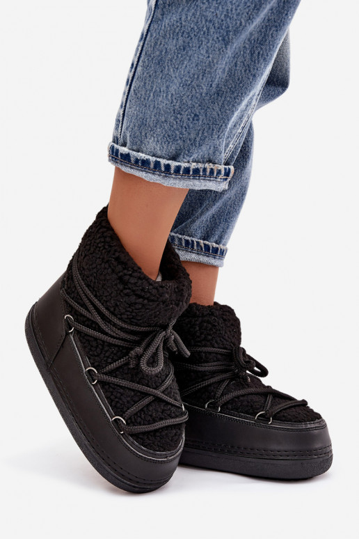 sniega apavi  ar kažokādu Typu Baranek šņorējami Melns Belira