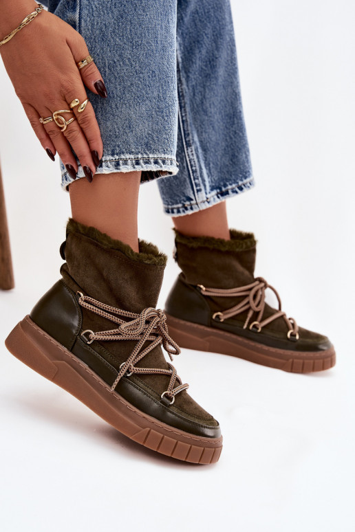 sniega apavi  ar stilīgām detaļām haki krāsas Isalisse