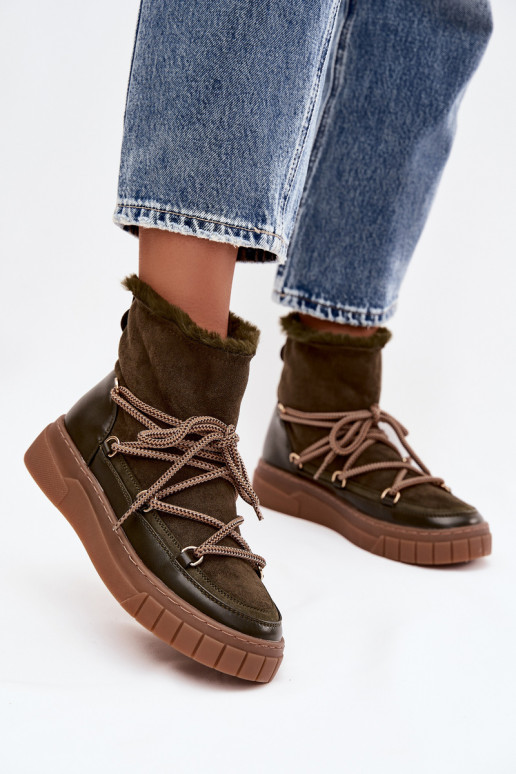 sniega apavi  ar stilīgām detaļām haki krāsas Isalisse