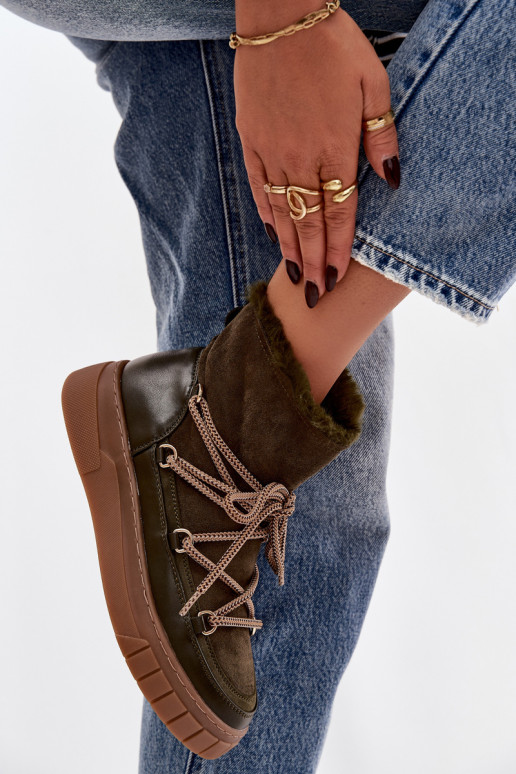 sniega apavi  ar stilīgām detaļām haki krāsas Isalisse