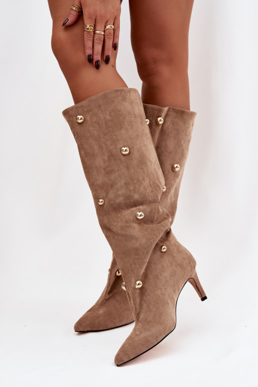  sieviešu garie zābaki ar papēdi Ze Zelta krāsasmi Ozdobami smilšu krāsas Thaliane