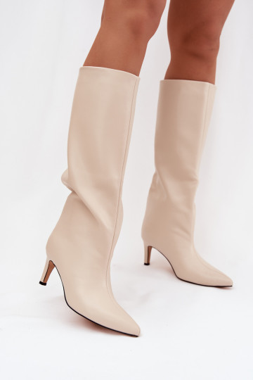 sieviešu garie zābaki  siltināti ar papēdi Ziloņkaula krāsas Olivienne