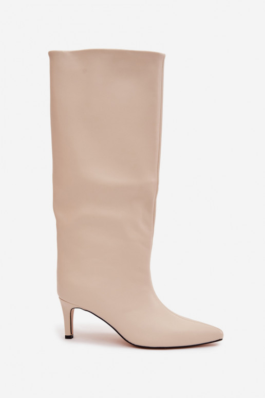 sieviešu garie zābaki  siltināti ar papēdi Ziloņkaula krāsas Olivienne