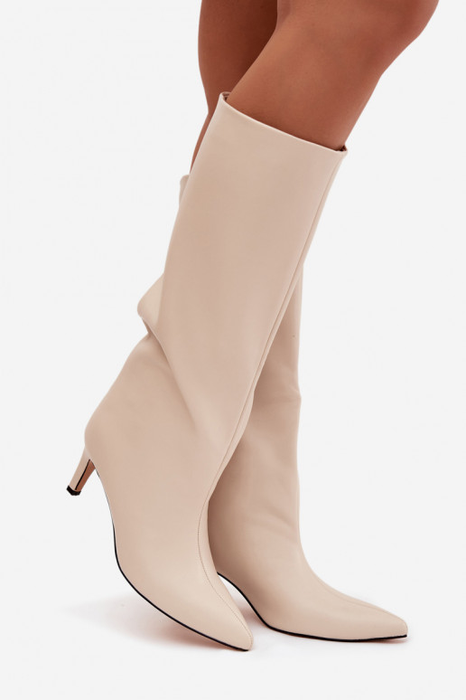 sieviešu garie zābaki  siltināti ar papēdi Ziloņkaula krāsas Olivienne