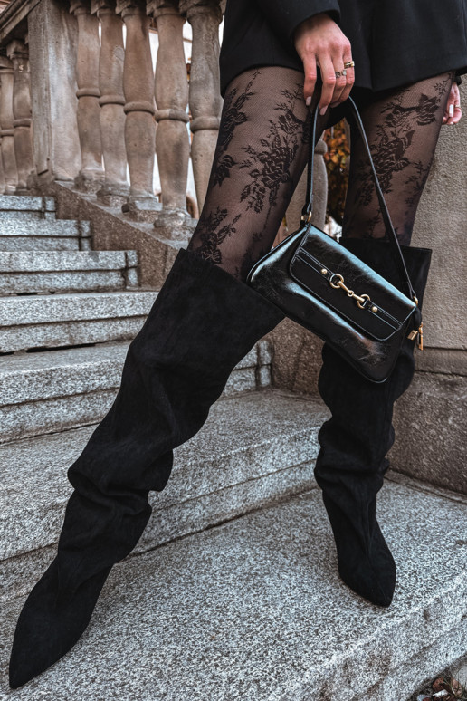 Sieviešu garie zābaki ar plāniem papēžiem, viegli uzvelkami, melnā krāsā Taivilla