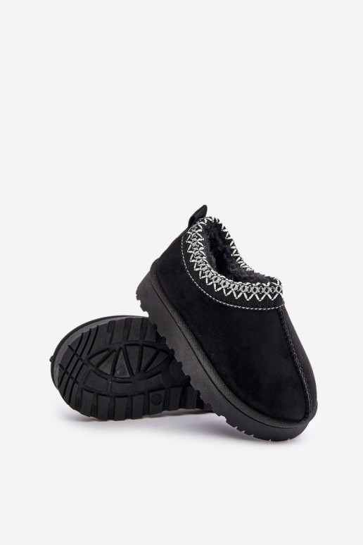 Bērnu sniega zābaki ar platformu, siltināti ar kažokādu iekšpusē, melnā krāsā Vilabria