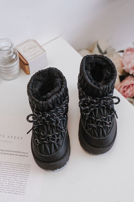 Melni siltināti bērnu sniega zābaki ar kažokādu iekšpusē