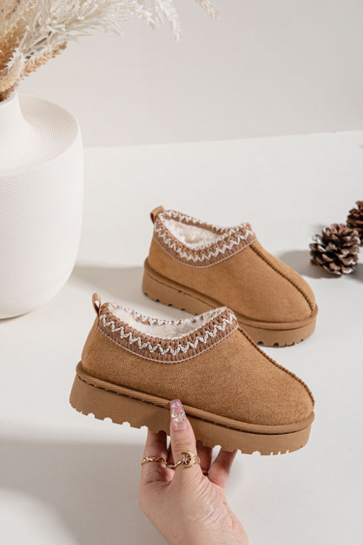 Bērnu sniega zābaki ar izšuvumu Prina, brūnā krāsā