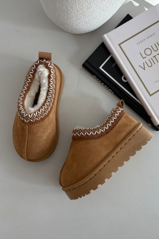 Bērnu sniega zābaki ar izšuvumu Prina, brūnā krāsā