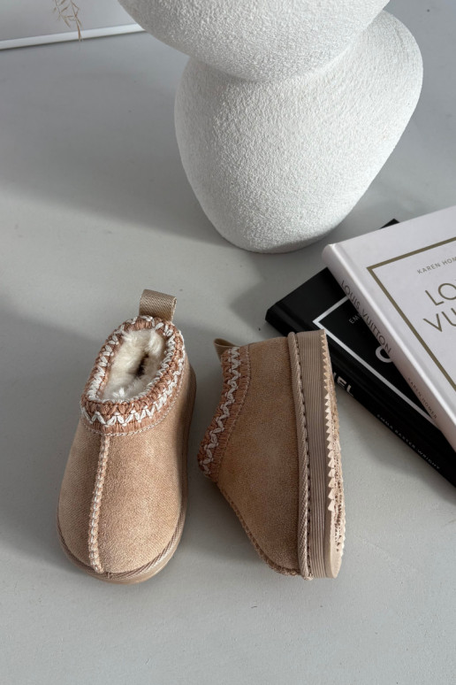 Bērnu sniega zābaki ar izšuvumu Prina, smilšu krāsā