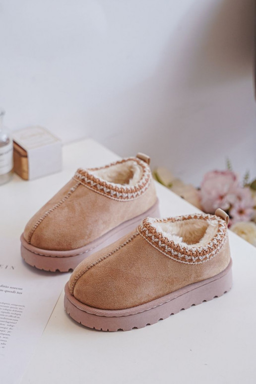 Bērnu sniega zābaki-zābaciņi ar platformu, siltināti ar kažokādu iekšpusē, smilšu krāsā Vilabria