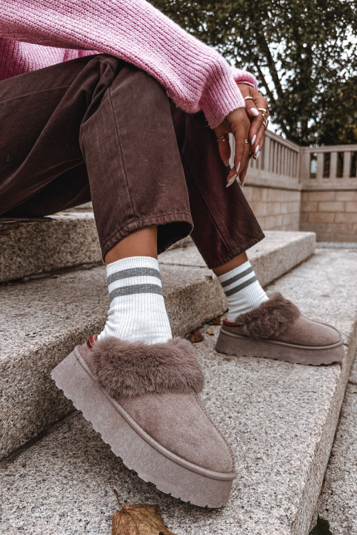 Sieviešu sniega zābaki ar platformu un kažokādu ar izšuvumu smilšu krāsā Querina