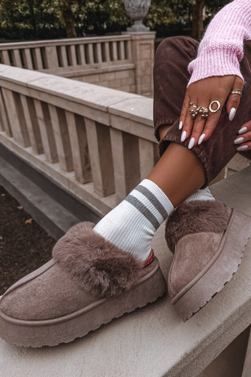 Sieviešu sniega zābaki ar platformu un kažokādu ar izšuvumu smilšu krāsā Querina