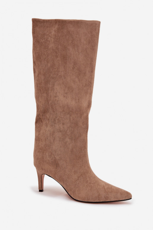 Sieviešu garie zābaki, viegli uzvelkami, ar plāniem papēžiem, smilšu krāsā Olivienne
