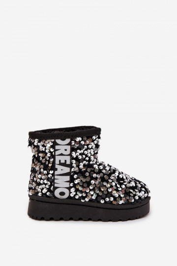 Bērnu sniega zābaki ar siltinājumu un spīguļojošiem zvīņām melnā un sudraba krāsā Rebbica 2