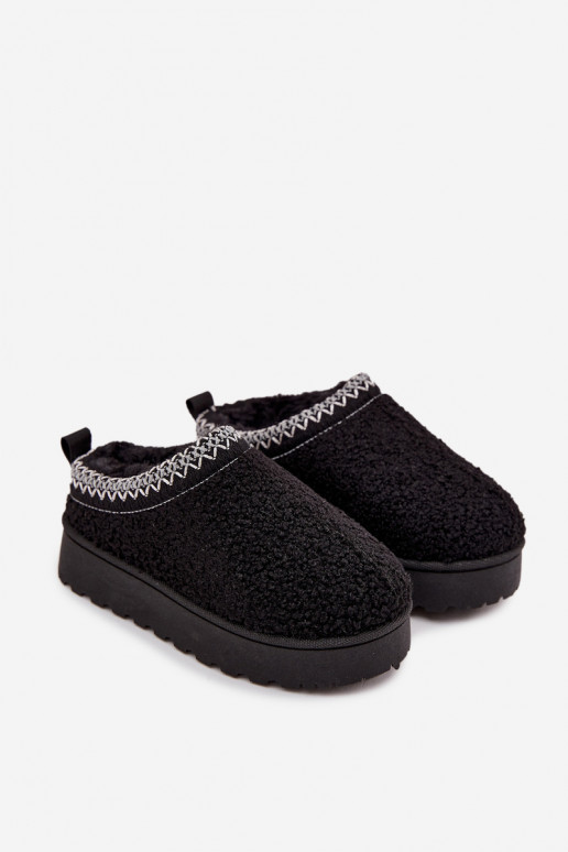 Bērnu sniega zābaki jauniešiem ar kažokādu tipa Baranek melnā krāsā Selathiel