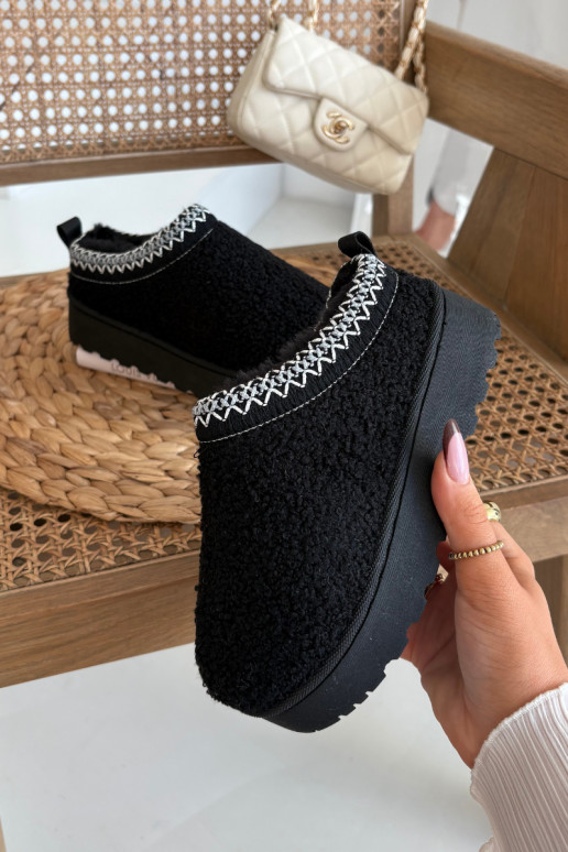 Bērnu sniega zābaki jauniešiem ar kažokādu tipa Baranek melnā krāsā Selathiel