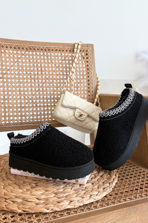 Bērnu sniega zābaki jauniešiem ar kažokādu tipa Baranek melnā krāsā Selathiel