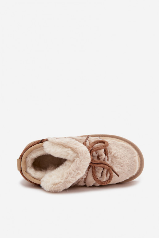 Smilšu krāsas bērnu jauniešu sniega zābaki ar kažokādu D.Franklin DFSH370011