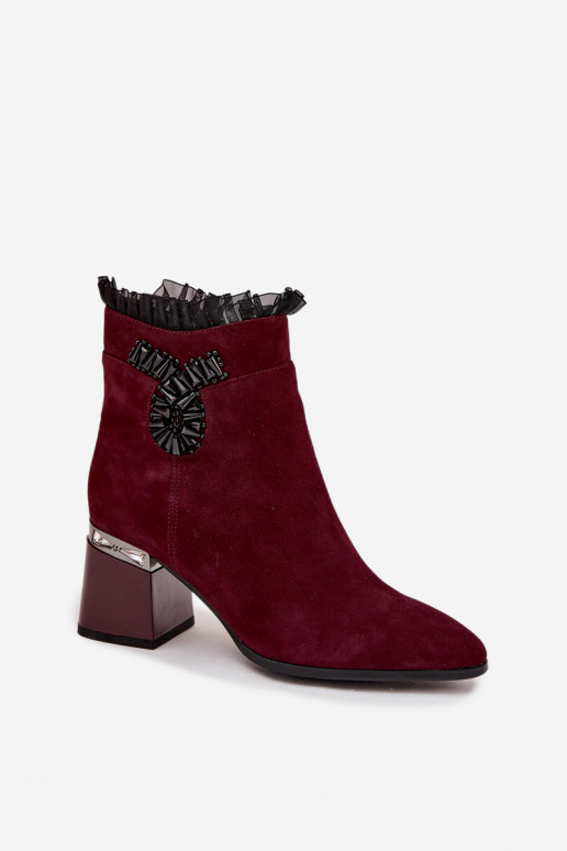 Sieviešu siltie mākslīgās zamšas zābaki ar ornamentiem D&A MR52-127 bordo krāsā
