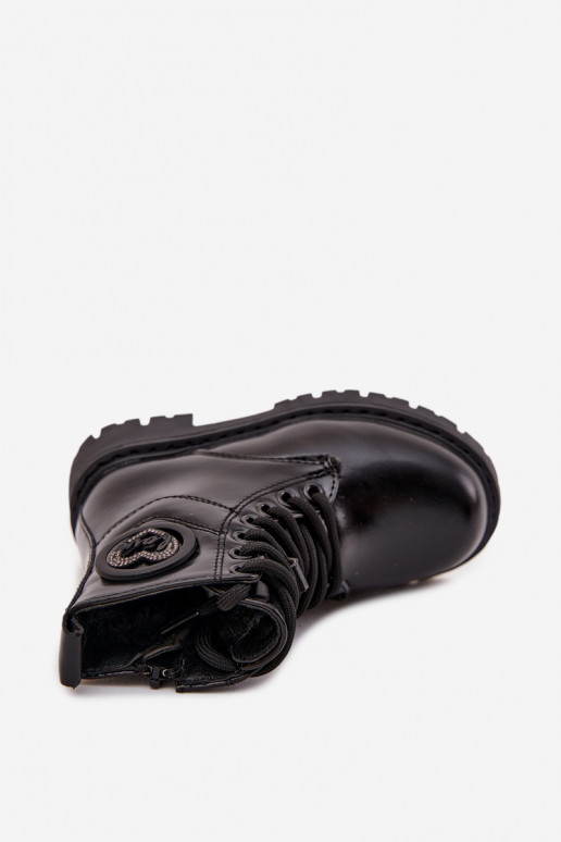 Bērnu siltināti zābaciņi ar vilnu iekšpusē un LOVE ornamentiem, melnā krāsā, Rosaira