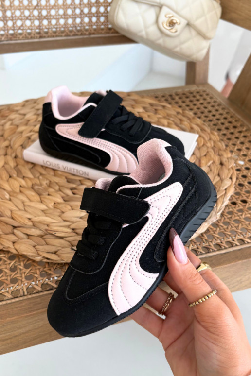 Bērnu sporta apavi ar lipīgu aizdari melnā un rozā krāsā Perrin