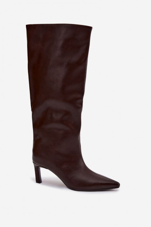 sieviešu garie zābaki  ar papēdi  Czekoladowe Olyvia