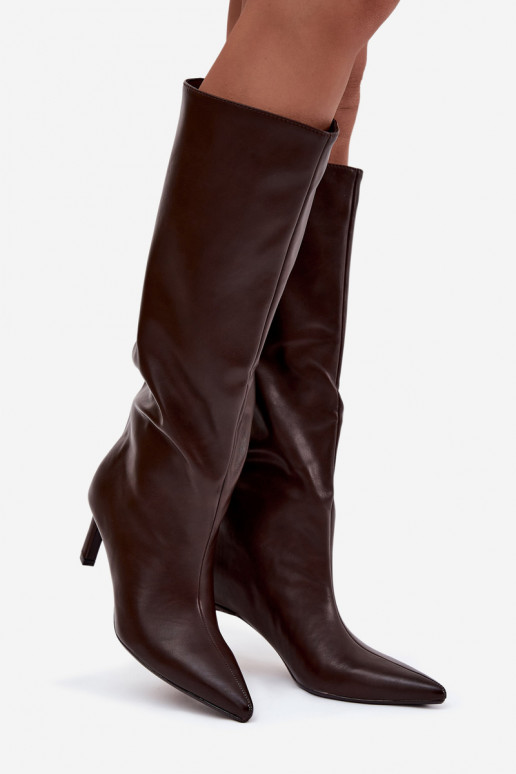 sieviešu garie zābaki  ar papēdi  Czekoladowe Olyvia