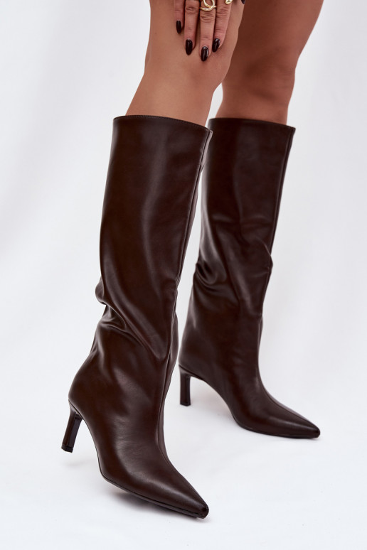 sieviešu garie zābaki  ar papēdi  Czekoladowe Olyvia